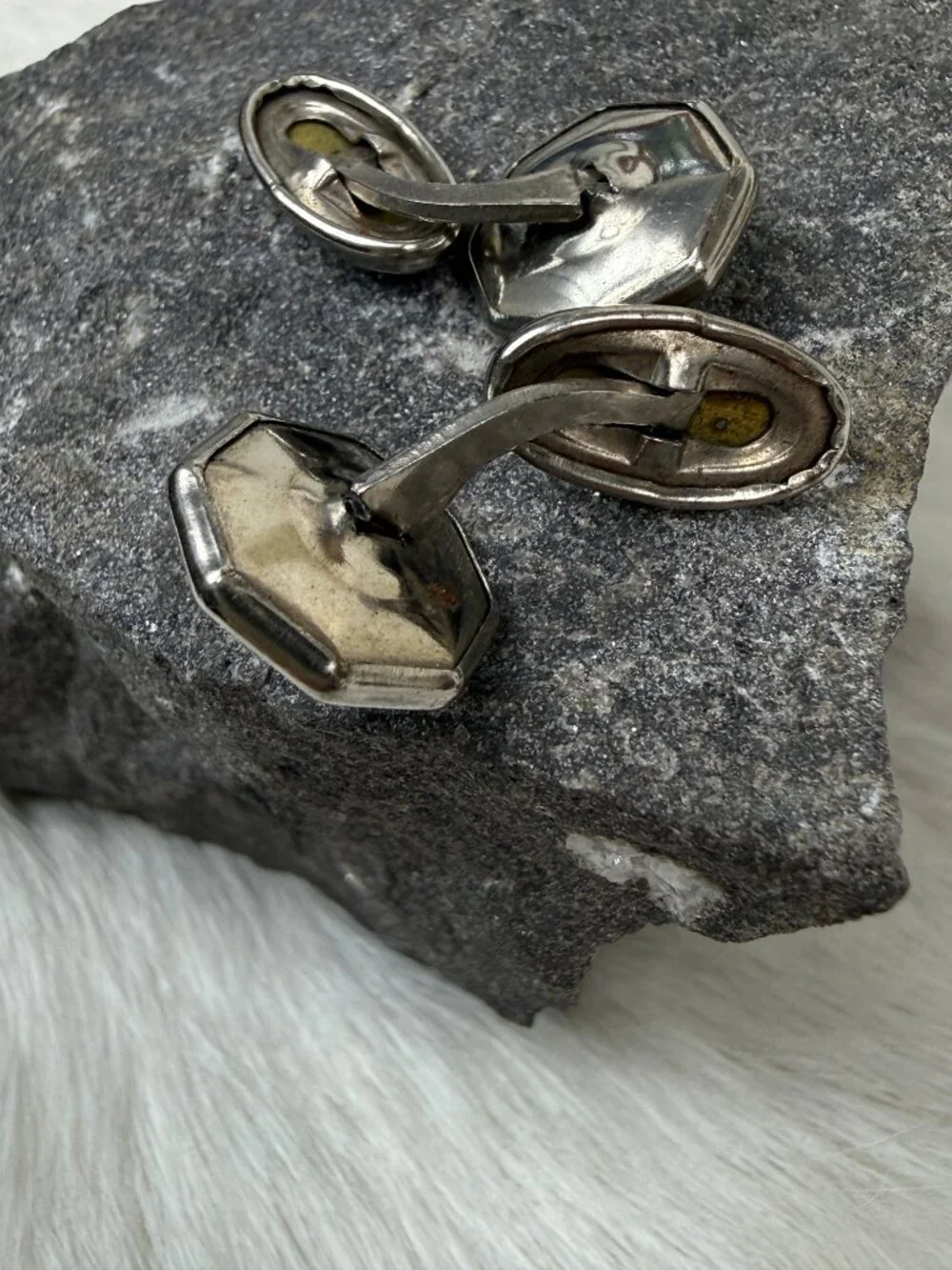 Vintage Art Deco Mother of Pearl Silver Tone Cufflinks Cuff Links .5